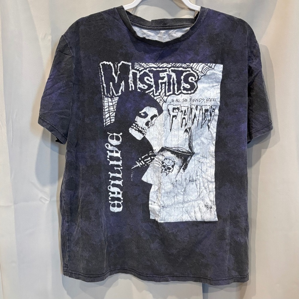 Misfits Fangs Skull Grim Reaper Graphic T Shirt Mens Y2K 90s Band Grunge 19379